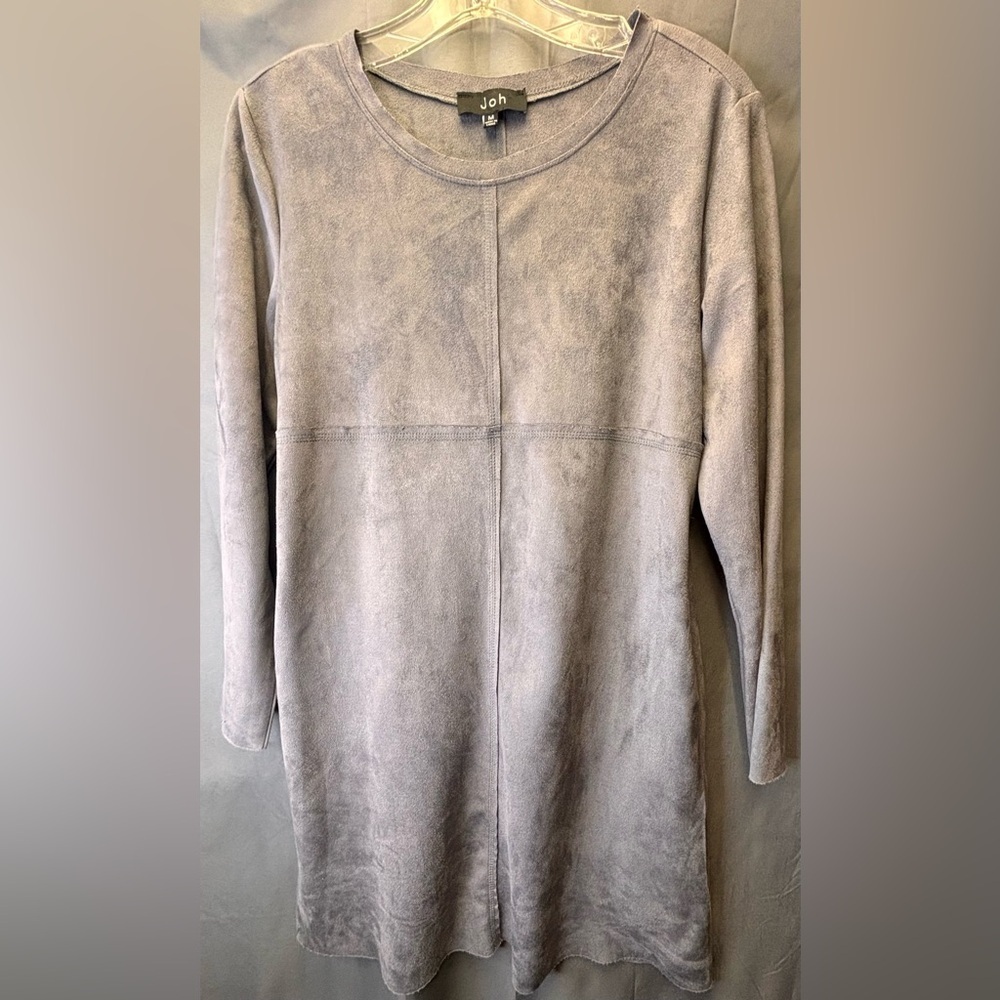 Anthropologie JOH Grey Aurora Faux Suede Stretch Shift Dress Size Medium